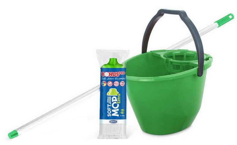 Bonus felmosószett 11 literes vödör műanyag nyél viszkóz mop zöld