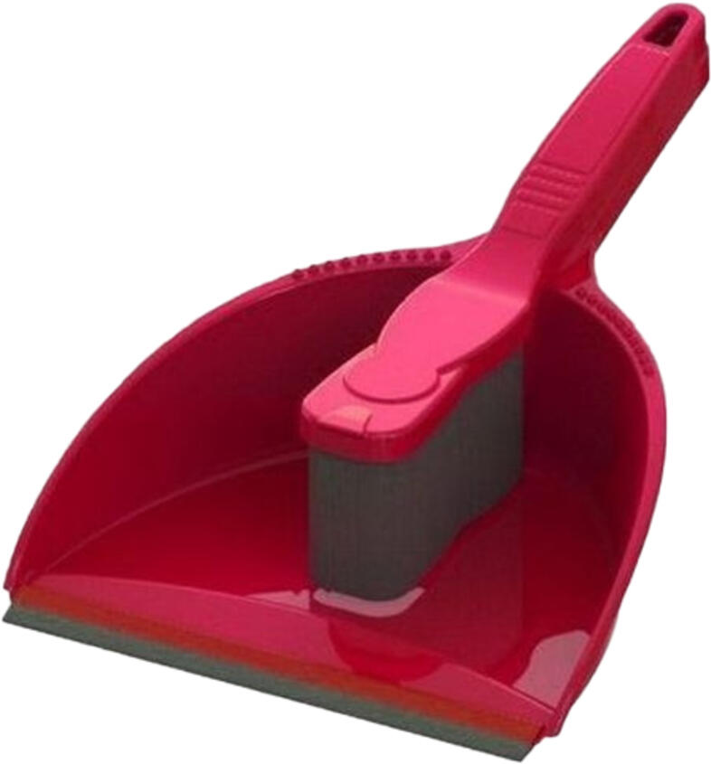 Szemeteslapt-kefe garnitra gumillel 23 cm piros